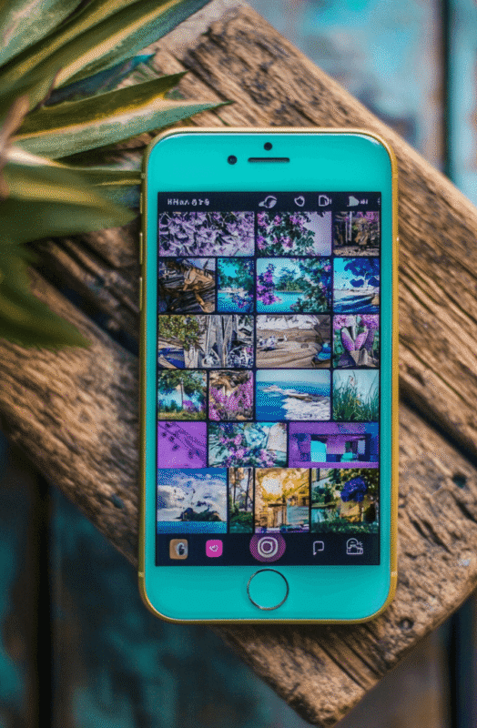 a phone lying on a table showing a social media feed