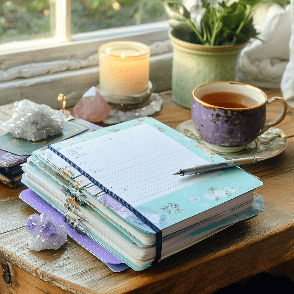 a stack of marketing papers lying on a table
